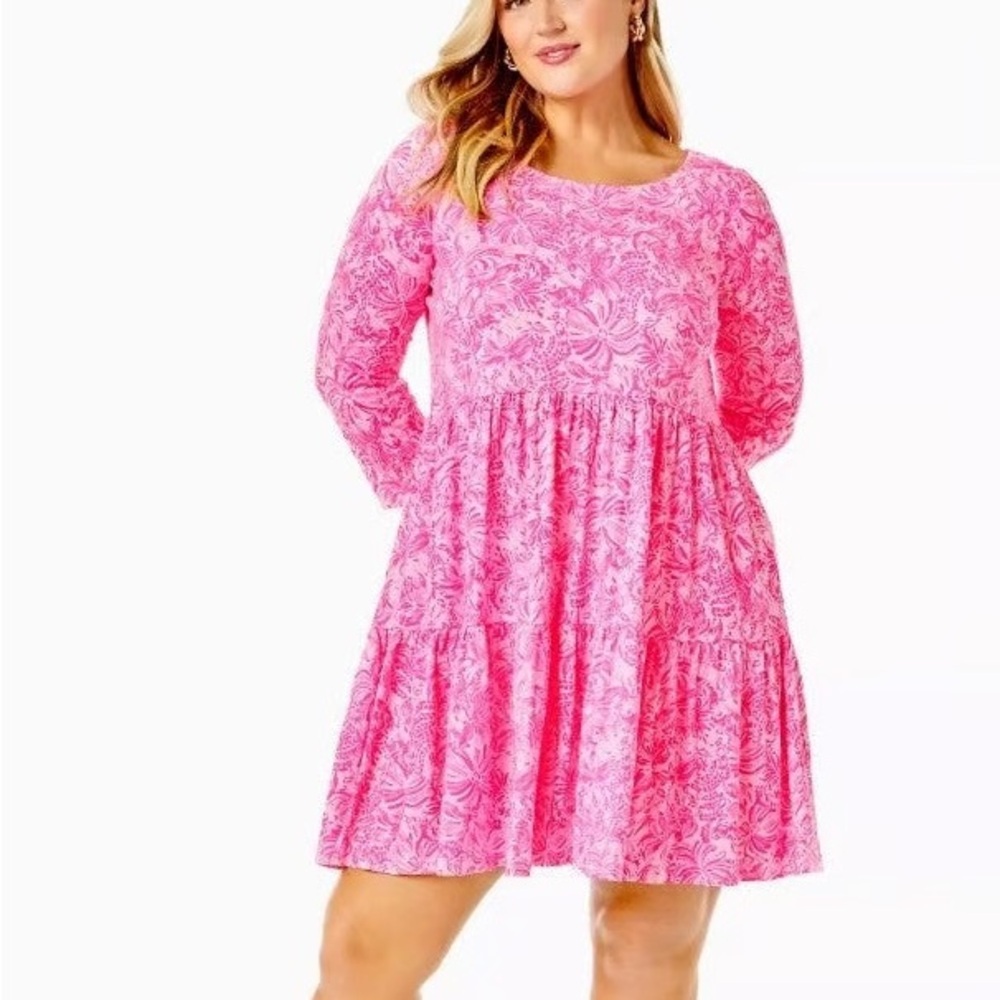 Lilly Pulitzer Women's GEANNA Dress Pink Blossom Foxy Llama 3/4 Sleeve XL - Picture 10 of 10
